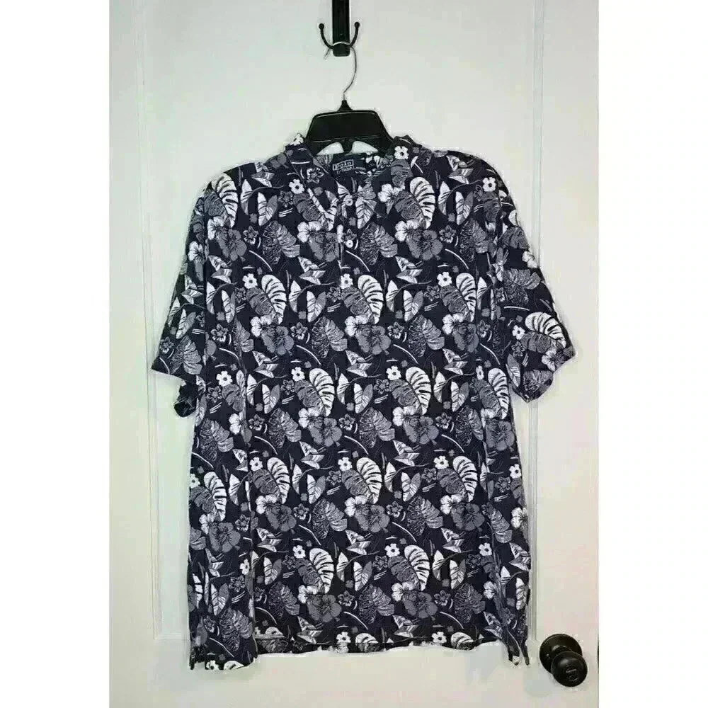 Size XXL Polo Ralph Lauren Navy Blue Tropical Floral Polo Shirt Monstera